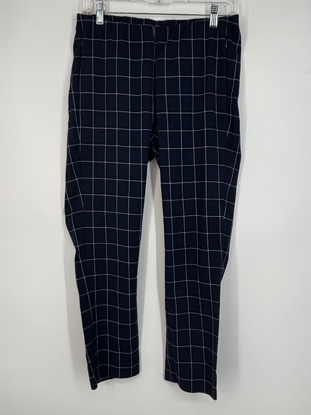 J. Jill Womens PETITE 6P Pull-On Pants Blue Windowpane Check Slim Leg Cropped